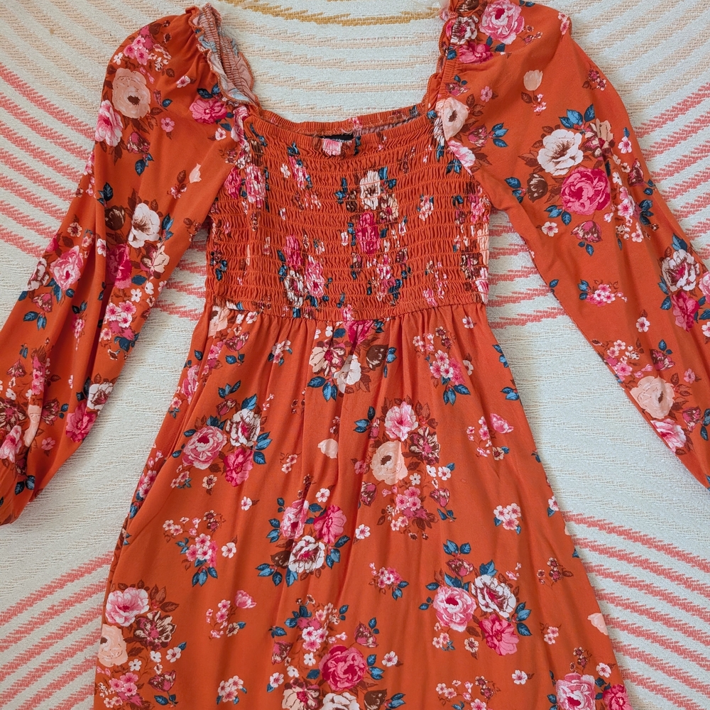 Art Class Floral Orange Dress